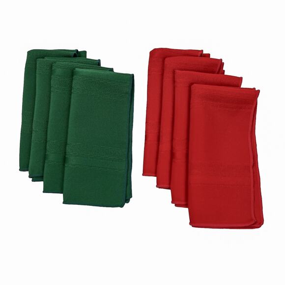 Dinner Napkins Festive Green Red Lot 8 Woven Cutwork Large Square Cloth 17" - Picture 1 of 10